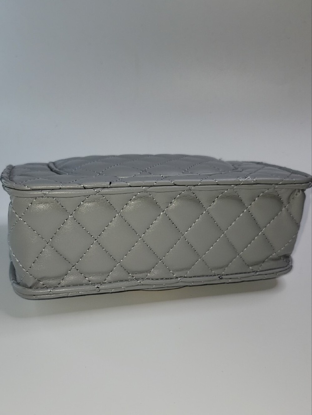 Crossbody Quilted Mini Flap in Light Gray with Gold Hardware - Picture 4 of 8